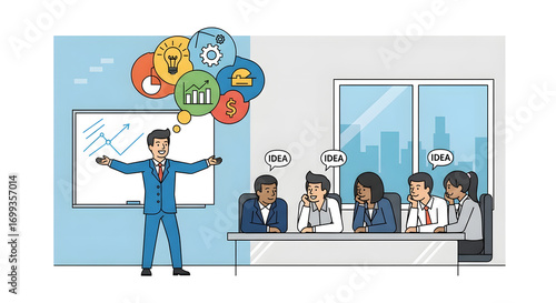 Creative Business Presentation with Teamwork and Brainstorming ideas illustration