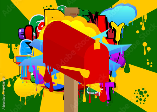 Mailbox graffiti. Abstract modern street art decoration performed in urban painting style.