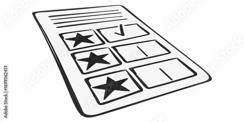 Checklist with stars and checkmark indicating completed tasks on a tilted sheet of paper view