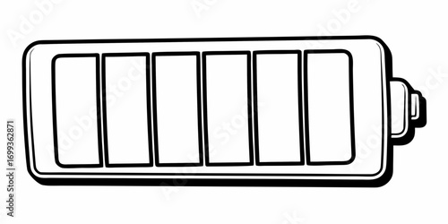 Illustration of a battery with six segments shown as empty in a black and white outline style