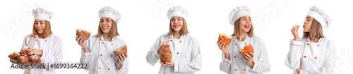 Set of female baker on whit...