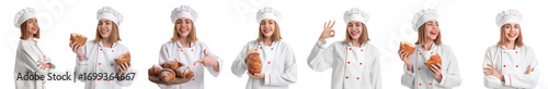 Set of female baker on whit...