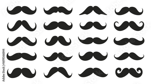 Collection of Black Moustaches on White Background - Vector EPS Illustration