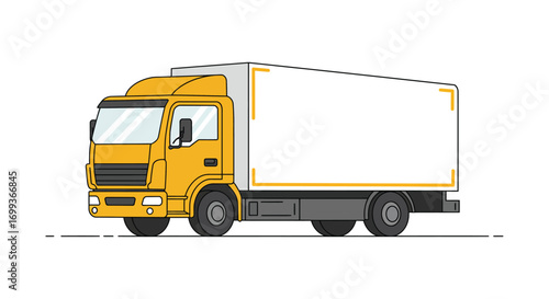 a yellow delivery truck parked on white background