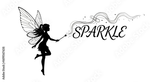 Silhouette of a fairy casting magic sparkle with a wand