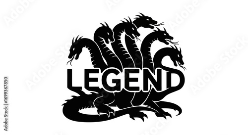 Mythical multi headed dragon with legend text