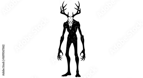 Tall thin creature with deer skull and antlers