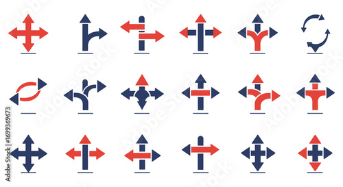 directional arrows showing various paths and movements