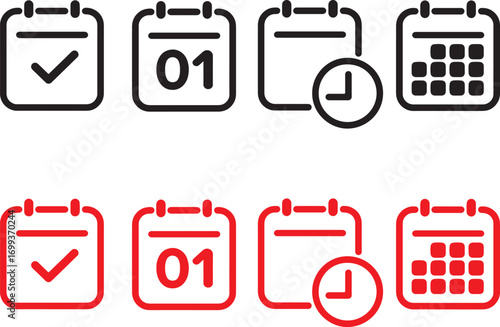 clock, number, four, calendar., one, vector, element, indicating, black, miscellaneous, appointment, reminder, icon, row., grid, red, event, date, calendar, category:, design, collection, time, backgr