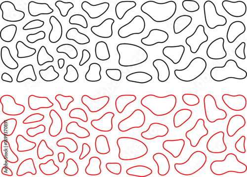 abstract, shapes, organic, blobs, irregular, forms, pattern, background, texture, black, red, outline, design, graphic, element, modern, fluid, random, natural, cell, stain, paint, art