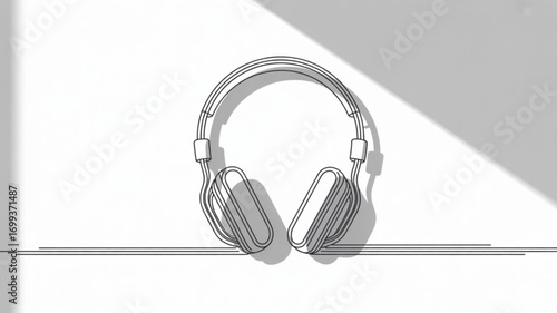 Minimalist line art drawing of wireless headphones for music listening and audio entertainment experience