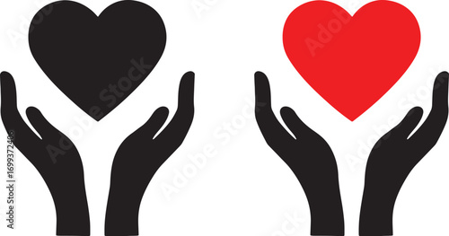 pair, symbol., silhouette, vector, support, receiving, red., hearts, comparison, sentiment, giving, empathy, black, miscellaneous, icon, illustration, graphic, red, black., facing, category:, heart, c