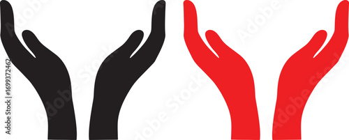 pair, hands., vector, support, receiving, red., comparison, receive, giving, other., silhouetted, black, gesture, miscellaneous, against, icon, illustration, graphic, red, facing, category:, care, pra