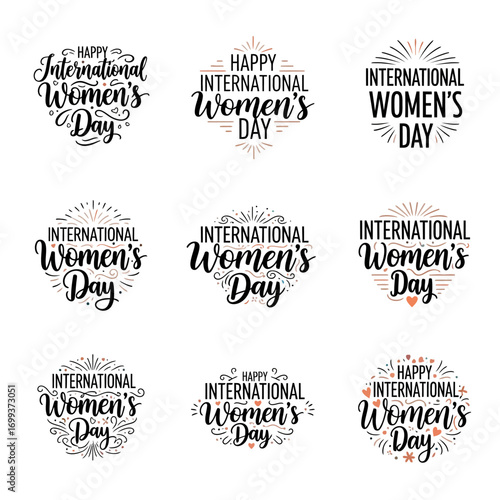 Celebrate International Women's Day with beautiful elegant calligraphy designs and festive decorative elements for impactful marketing campaigns