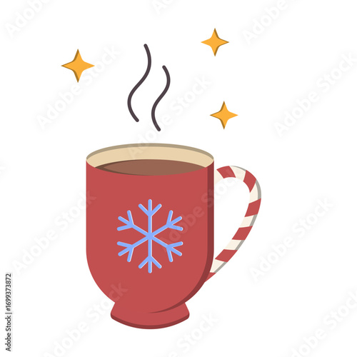 Festive hot drink cup illustration with steam, warm Christmas design perfect for holiday beverages, café menus, seasonal greetings, and winter celebration projects.