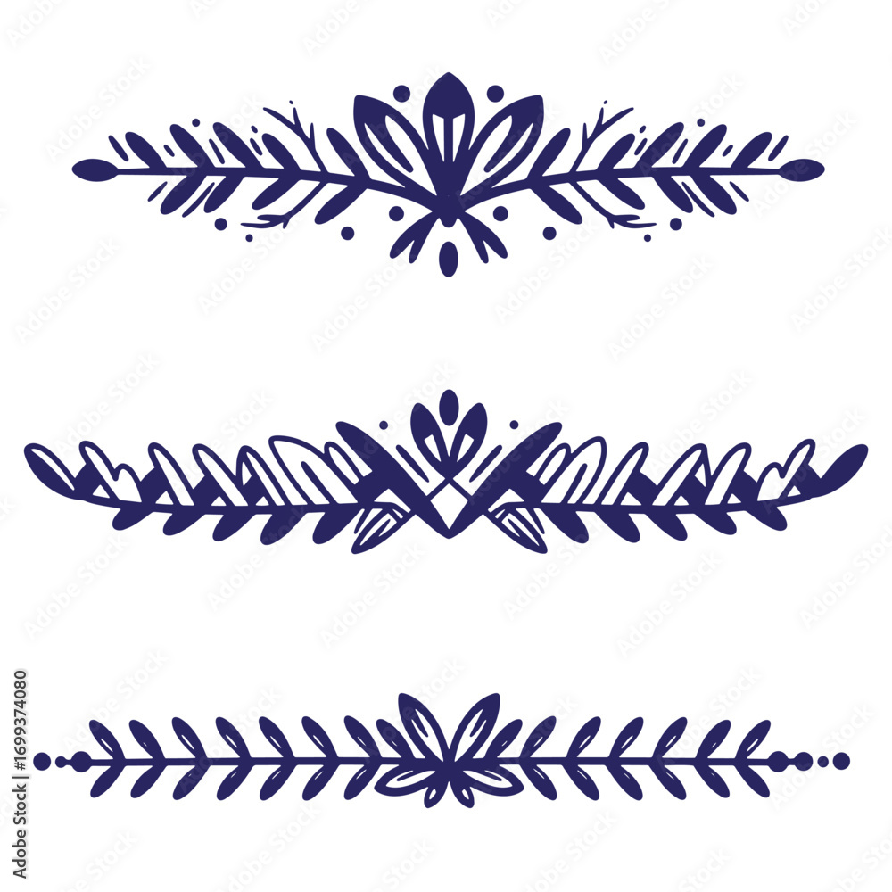 Obraz premium Elegant decorative vector floral border designs with simple leafy and botanical elements