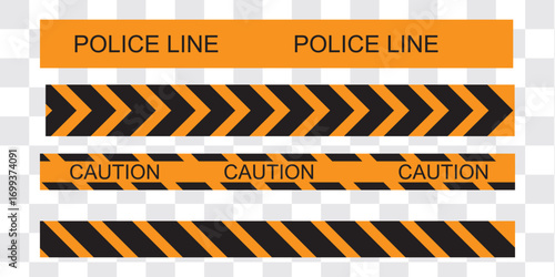 warning tapes with yellow and black stripes. crime scene or danger zone. Police crossed ribbon. Seamless caution. Barricade construction tape