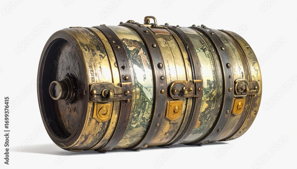 Obraz premium Vintage large metal steam powered engine displayed on white background for historical and industrial representation