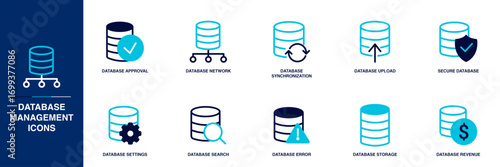 Database Management Blue Colored Outline Icon Set