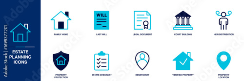 Estate Planning Blue Colored Outline Icon Set