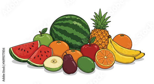 a colorful assortment of fresh tropical fruits arranged together