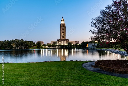 Louisiana State Capitol Building Shining at Night