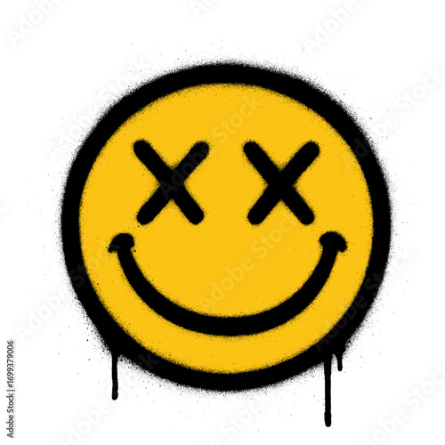 emoticon with spray paint art (smile face with X eyes)