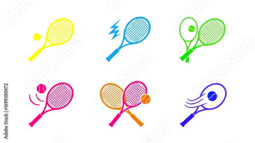 Colorful tennis rackets and balls