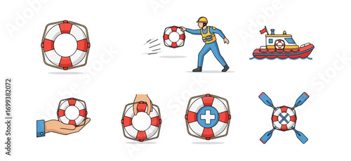 Life saving equipment illustration set