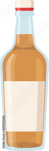 Flat Style Detailed Glass Bottle of Whiskey or Similar Drink Illustration