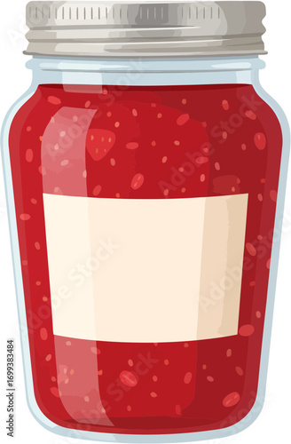 Flat Style Strawberry Jam Glass Jar Preserved Food Illustration