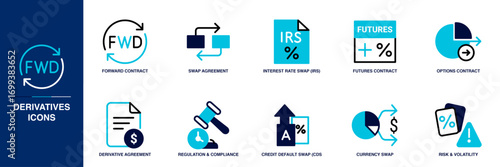 Derivatives Blue Colored Outline Icon Set