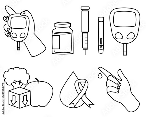 medical icon set. blood sugar level medical equipment element set in outline style