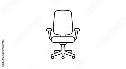 a simple line drawing of an office chair with wheels
