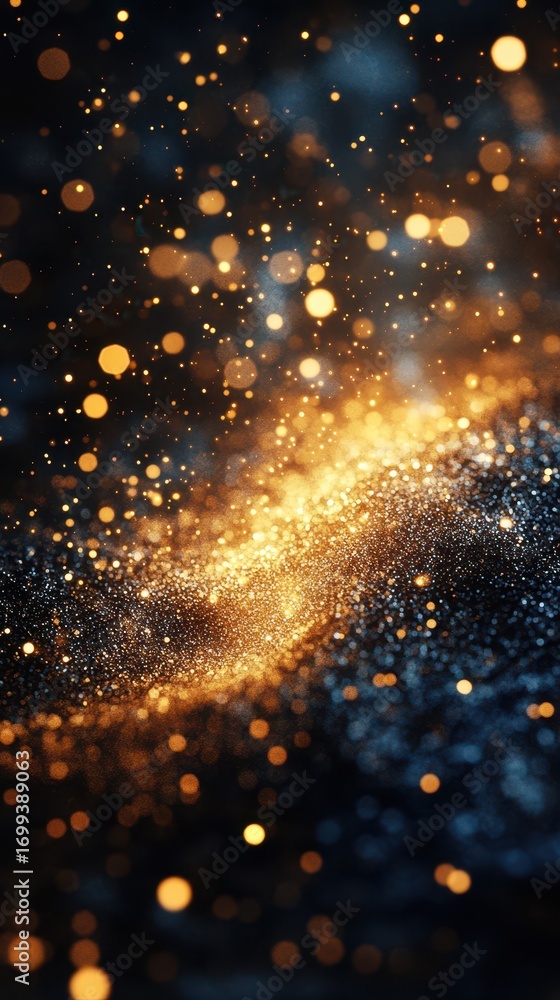Obraz premium Sparkling golden particles create a mesmerizing cosmic effect in a dark background space