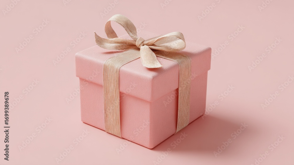 Fototapeta premium Elegant Pink Gift Box with Ribbon, Perfect for Celebrations and Special Occasions on a Soft Background