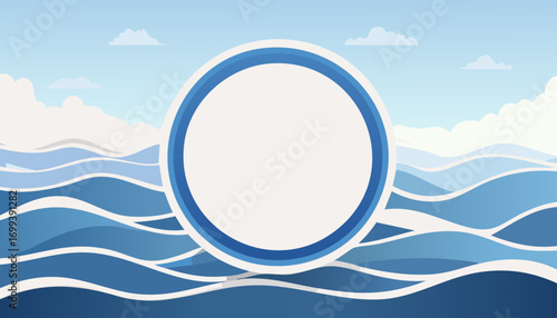 A tranquil seascape illustration showcasing a large, central circle, offering a sense of calm and limitless expanse.