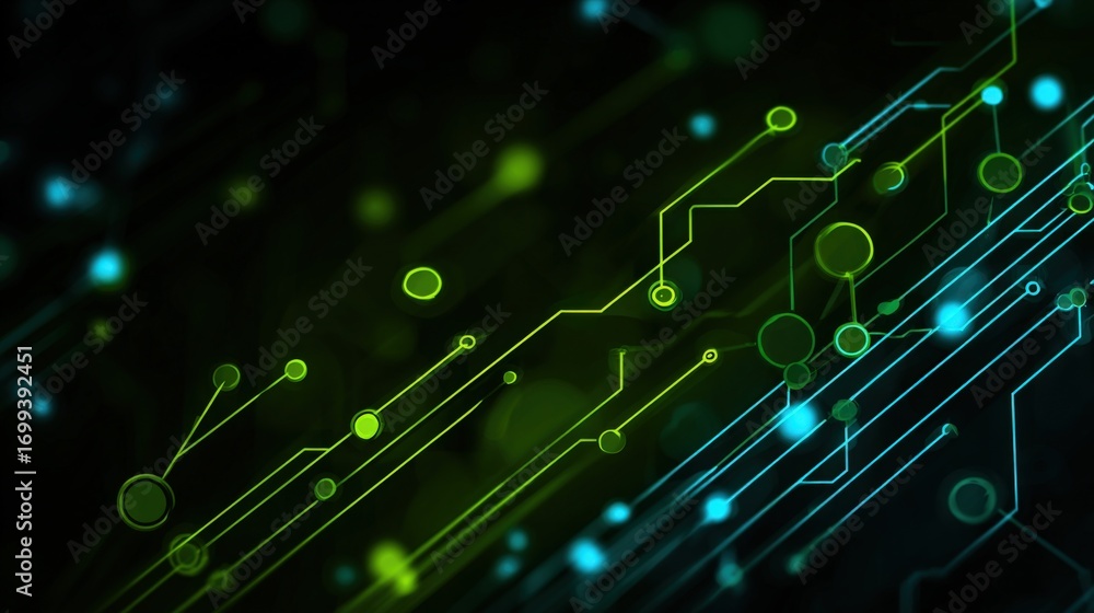 Fototapeta premium Abstract Technology Background with Circuit Board Pattern in Green and Blue for High Tech Concepts
