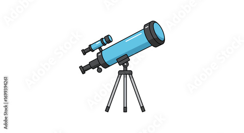 a blue telescope mounted on tripod for stargazing