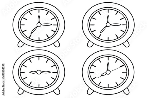 Four alarm clocks line art time analog clock