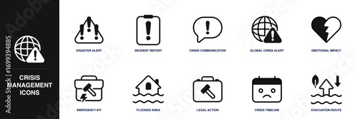 Crisis Management Line Icon Set