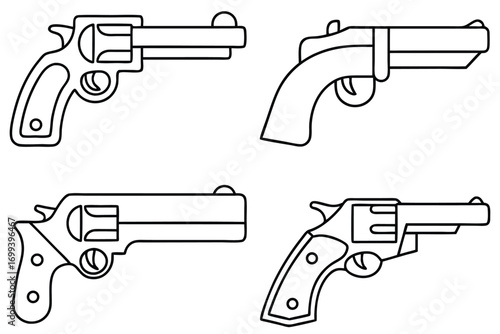 Four black outline revolvers pistol weapon