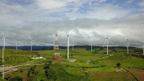 Eco power, wind turbines, producing green energy.