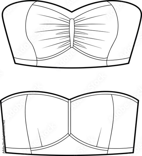 Vector illustration of strapless women bra, bandeau lingerie design, fashion underwear mockup, intimate apparel clothing template for lingerie designers