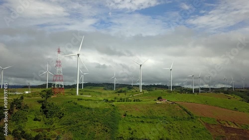 Eco power, wind turbines, producing green energy.