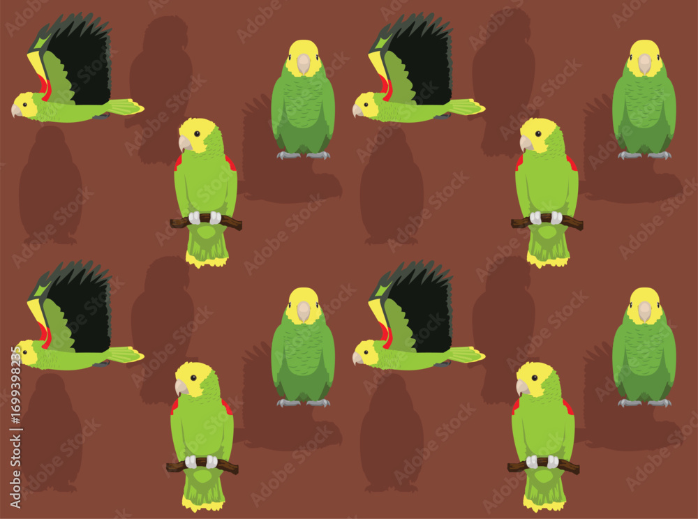 Fototapeta premium Double Yellow-Headed Amazon Parrot Cartoon Character Seamless Wallpaper Background 2