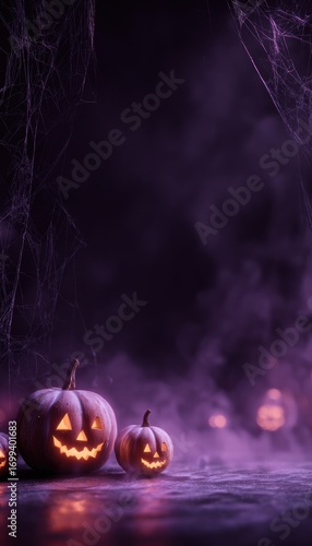 Background with halloween pumpkins, candles and autumn leaves on the wooden house porch halloween, wooden, pumpkin, jack-o-lantern, autumn, porch