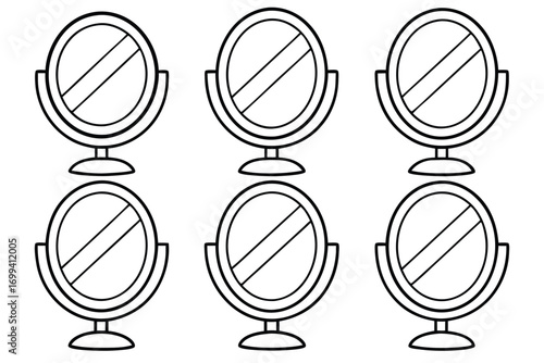 Six round mirrors on stands reflection object