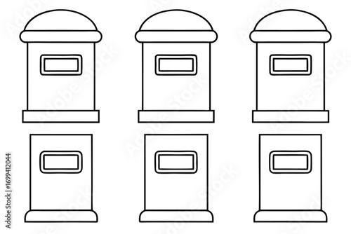 Six simple mailboxes line art post box delivery