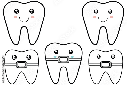 Smiling and Braced Teeth Characters tooth happy